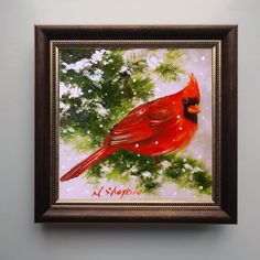 Red Cardinal Artwork Original Painting, Christmas Gifts, Winter Bird Canvas, Snow Bird Wall Art, Holiday Home Decor for Wall This is one of a series of animal paintings so please pop into my shop to see the other ones available. https://etsy.me/3zQh3vr The painting is sold without frame!  Title -  Red Bird :)  Small painting oil on canvas Size - 20x20x2,5 cm /  8x8 x 1 in Medium - oil, varnish on gallery wrapped linen canvas Style - Impressionist art, Classic Art, Traditional Art Year - 2020 Artist - Natalia Shaykina ✔ This is ORIGINAL OIL PAINTING. This painting is NOT a print of any kind. ✔ The painting will be signed by me and will be shipped directly from my studio. MATERIALS USED: ✔This painting has been produced using artist grade oil paint on canvas. A coat of professional grade art Cardinal Artwork, Angel Signs, Painting Christmas, Art Traditional, Bird Canvas, Winter Bird, Red Bird, Bird Wall Art