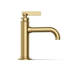 a gold faucet on a white background with no one in the room to see it