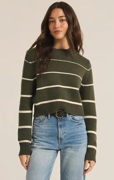 Grape Leaf Stripe Sweater Long Sleeves Crop Boxy Silhouette Neckline Slimmer, Grape Leaf, Acrylic Sweater, Fitted Sweater, Striped Sweater, Striped Knit, Light Weight Sweater, Cotton Sweater, Cropped Sweater