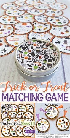 the trick or treat matching game is on display