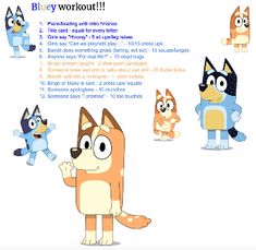 an image of some cartoon characters with different expressions on their faces and body parts, including the words busy workout