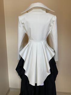 "Fantastic hand tailored formal tuxedo coat with tails. Wide padded shoulders and decorative gold or silver buttons at front The white one is finished with silver buttons, the black one is with gold buttons. If you want to change something, please add a note at the order. The skirt is also available in my shop https://www.etsy.com/listing/1053036939/steampunk-black-taffeta-long-skirtmaxi?ref=shop_home_active_1 SIZE CHART SIZE S - US 6, UK 8, EU 36 bust: bust around 34.5\"/90cm Waist: waist aroun Half Tux Half Dress, White Coat Character Design, Tuxedo Wedding Dress, Tailcoat Women's, Waist Coat Outfit, White Tailcoat, Tuxedo Tailcoat, Steampunk Suit, Tailcoat Suit