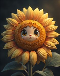 a sunflower with a face drawn on it