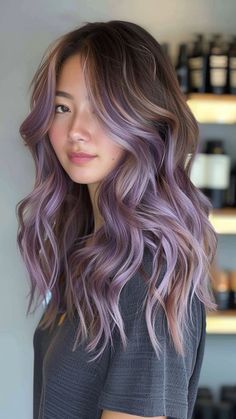 30 Balayage Hair Color Ideas for Your 2024 Hair Adventure Blonde Brown Purple Hair, Purple And Light Brown Hair, Dirty Blonde Hair With Purple Highlights, Purple Highlights Brown Hair, 80 Hair, Purple Brown Hair, Purple Hair Highlights, Light Purple Hair, Braided Crown