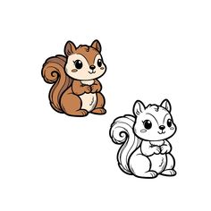 two small cartoon animals sitting next to each other on a white background and one is brown