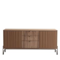 the sideboard is made from wood and metal