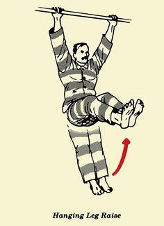 a drawing of a man hanging on to a pole with the caption hangin leg raise