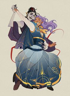 a drawing of two people dressed as disney and princesses, one holding the other's hand