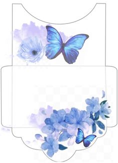 blue flowers and butterflies are in the shape of a box, which is cut out from paper