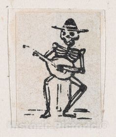 a drawing of a skeleton playing a guitar