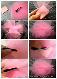 step by step instructions on how to make a tulle ballerina hair clip holder