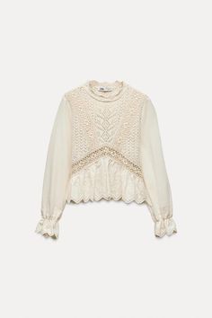 COMBINATION POINTELLE KNIT TOP - Ecru | ZARA United States Staple Dress, Pointelle Knit, Zara Top, Cardigan Sweater Dress, Cardigan Sweater Jacket, Floral Jacket, Leather Shirt, Tshirt Skirt, Round Neck Tops