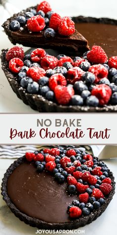 no bake chocolate tart with berries on top