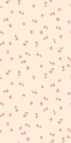 a pink flowered wallpaper with green leaves and flowers on the bottom half of it