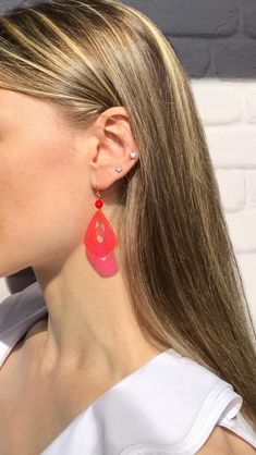 This item is unique, hand-painted by me with special jewelry water-resistant paints. I like retro style. The design of these earrings is inspired by the retro style of the 50s, 60s, and 70s when was so popular clothing and jewelry with dots. Having chosen these earrings, you will not find the same jewelry on anyone else. The other retro style earrings you can find in the section "Hand painted Earrings". MORE DETAILS * Materials used: hand-painted plastic details, Czech glass beads, stainless steel * Earrings length: ~ 5.5 cm | ~  2.2 inches * Drop length: ~ 4.5 cm | ~ 1.8 inches * Earrings width: ~ 3 cm | ~ 1.2 inches * Earrings weight (both): ~ 4 grams, very lightweight Note: Please keep in mind that the drawn image (size and location of dots) may differ from those in the photos; with han Red Teardrop Jewelry For Festival, Hand Painted Bohemian Jewelry For Parties, Bohemian Hand Painted Jewelry For Party, Retro Handmade Earrings For Party, Hand Painted Pink Jewelry For Party, Retro Orange Jewelry For Party, Handmade Retro Earrings For Party, Retro Pink Jewelry For Summer, Unique Red Earrings For Party