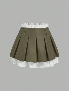 Plus Size Women Colorblock Layered Pleated Casual Mini Skirt Army Green Casual   Woven Fabric Plain Pleated Non-Stretch  Women Plus Clothing, size features are:Bust: ,Length: ,Sleeve Length: Casual Mini Skirt, Box Pleated Skirt, Pleated Skirt Short, Box Pleat Skirt, Plus Size Fall, Thrift Flip, Skirt Patterns Sewing, Pleated Skirts, Plus Size Skirts