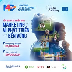 an advertisement for the global marketing competition in china, with images of people and windmills