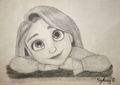 a pencil drawing of a girl with big eyes