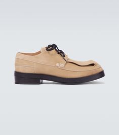 Made from beige suede uppers, these JW Anderson Derby shoes take on a modern approach to the classic lace-up style, and feature looped cutouts at the front and a squared toe shape. | J.W.Anderson Loop Derby shoes Brogues Men, J W Anderson, Jw Anderson, Derby Shoes, Up Styles, Boat Shoes, Calf Leather, Derby, Dress Shoes Men