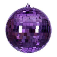 a shiny purple disco ball ornament on a white background