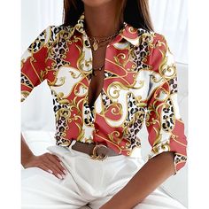 Category:Shirt; Season:Spring,Fall; Fabric:Polyester; Sleeve Length:Long Sleeve; Look After Me:Machine wash,Washable,Wet and Dry Cleaning; Gender:Women's; Style:Basic; Elasticity:Micro-elastic; Tops Type:Blouse,Shirt; Occasion:Casual; Details:Without Lining; Top Length:Regular Tops; Fit Type:Regular Fit; Pattern:Leopard; Design:Buttons,Print; Neckline:Shirt Collar; Brand:Shall We; Front page:FF; Listing Date:04/20/2023; Production mode:External procurement; Bust:; Length:; Sleeve:; Fit US Size:; Graphic Shirts Women, Basic Long Sleeve Shirt, Leopard Design, Pink Spring, Style Basic, Fall Fabric, Basic Long Sleeve, Basic Shirts, Women Shirts Blouse