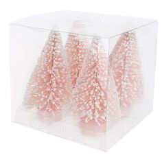 three pink christmas trees in a clear box