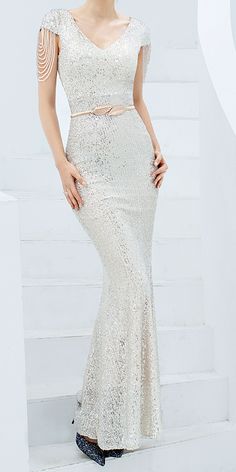 $94.90 - Stunning Sequin Sparkle Light Silver Evening Long Maxi Dress For Elegant Ladies and classy women. This mermaid fishtail dress sleeveless is bodycon tight fitted with v-neck. Perfect for formal dinners, cocktail party, bridesmaid, prom and evening. The fabric is THICK, SOFT and STRETCHABLE. It will FIT YOU well. We do not see through. Our online boutique offers FREE RETURNS, free size exchange and worldwide free shipping. Glitter Long Dress, Maxi Evening Dress, Feminine Women, Sequin Maxi, Silver Sequin