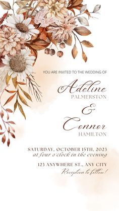 wedding invitation Pumpkin Wedding, Free Wedding Invitations, Rustic Fall Wedding, Invitation Background, Flower Wedding Invitation, Fall Wedding Invitations, Save The Date Invitations, Printable Wedding Invitations