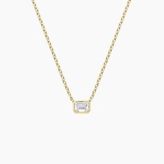 Emerald Cut Lab Diamond Bezel Solitaire Pendant Classic Emerald Cut Diamond Necklace In Yellow Gold, Classic Yellow Gold Diamond Necklace With Emerald Cut, Classic Yellow Gold Emerald Cut Diamond Necklace, Classic 14k Gold Diamond Necklace With Baguette Cut, Bezel Necklace Diamond, Emerald Cut Necklace, Bezel Necklace, Brown Wedding, Solitaire Pendant