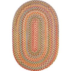 a multicolored oval rug on a white background