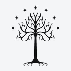 a black and white tree with stars on it