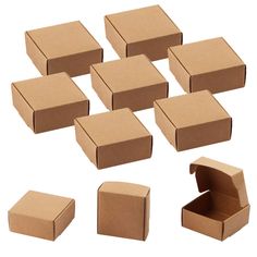 twelve cardboard boxes with one open and six closed