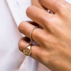 Heritage Signet | Over The Moon Stacked Diamond Bands, Pinky Signet Ring, Mens Pinky Ring, Signet Rings Women, Fall Rings, Signet Ring Men, Brown Jewelry, Gold Signet Ring, Professional Jewelry