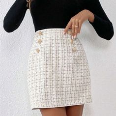 Super Cute And Stylish Ships In 5-10 Business Days Elegant White Tweed Skirt, White Lined Mini Skirt For Winter, White Lined Mini Skirt For Fall, Winter White Chic Skirt, Winter White Lined Mini Skirt, Chic White Winter Skirt, Spring Tweed Lined Skirt, Trendy White Mini Skirt For Work, Elegant White Skirt For Fall