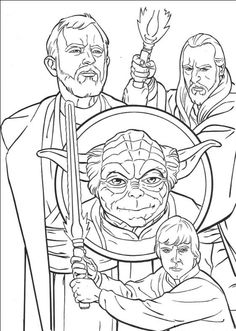 star wars coloring pages with yoda and obi - rad in the background