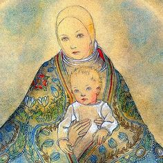 a painting of a woman holding a baby