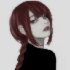 a digital painting of a woman with red hair and black shirt looking to the side