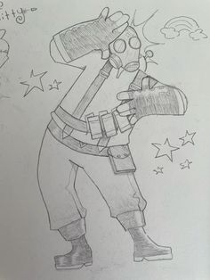 a pencil drawing of a cartoon character holding a giant hammer in one hand and looking at the viewer