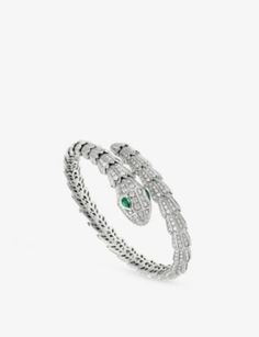 BVLGARI - Serpenti Tubolari 18ct white-gold, 3.89ct diamond and 0.26ct emerald bracelet | Selfridges.com Polyvore, Bvlgari Jewelry Set, Bvlgari Jewelry, Bvlgari Serpenti, Emerald Bracelet, Jewelry Set, Emerald, White Gold, Bracelet