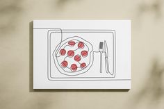 a card with a plate and fork on it