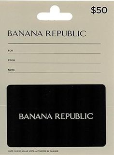 a black and white card with the words banana republic on it's back side