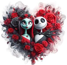 a heart with roses and a skeleton in it