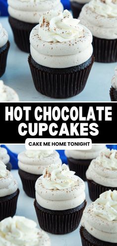 chocolate cupcakes with white frosting and cinnamon sprinkles on top