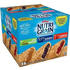 Nutri-Grain-Kelloggs Cereal Bars Variety Pack, 1.3 Oz, 1 Pack (36Count Each) Dsgkwl Brand: kelloggs Manufacturer: Kelloggs Flavor: Strawberry, Apple Brand: Kelloggs Weight: 1.3 Ounces Package Weight: 1.65 Kilograms Package Type: Pouch Variety Pack includes: apple Cinnamon, Blueberry, and strawberry Nutri-grain bars are one of the best selling cereal bars around. They have a soft, golden baked crust of wheat and whole grain oats mixed with a variety of fillings made with real fruit. Nutri-grain b Blueberry And Strawberry, Cinnamon Breakfast, Chewy Granola, Cereal Bar, Soft Bakes, Cereal Bars, Real Fruit, Breakfast Bars, Breakfast Snacks