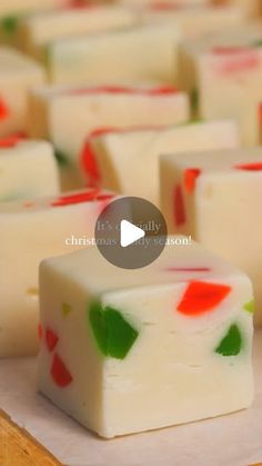 several pieces of white and red cheese on a table with text overlay that reads christmas jelly