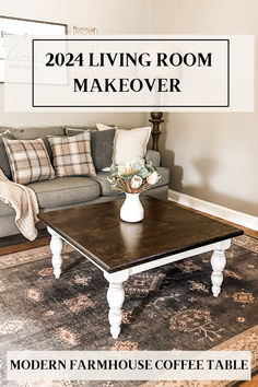 living room makeover with farmhouse coffee table