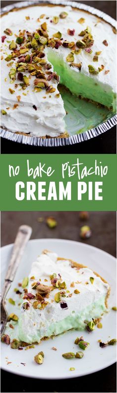 no bake pistachio ice cream pie on a plate