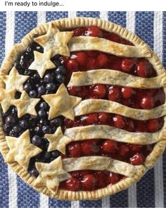 an american flag pie with blueberries and cherries