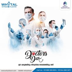 an advertisement for doctors day with people in white coats and surgical masks holding their hands up