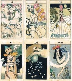 four different types of tarot cards with the names of their zodiac signs in them